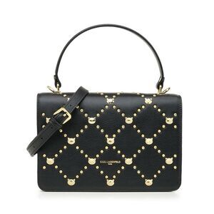 Karl Lagerfeld Paris Simone Gold Cat Studded Leather Crossbody Purse Handbag Bla